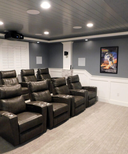 basement in utah with home theater by pro worx construction