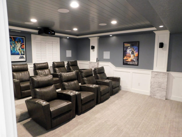 basement in utah with home theater by pro worx construction