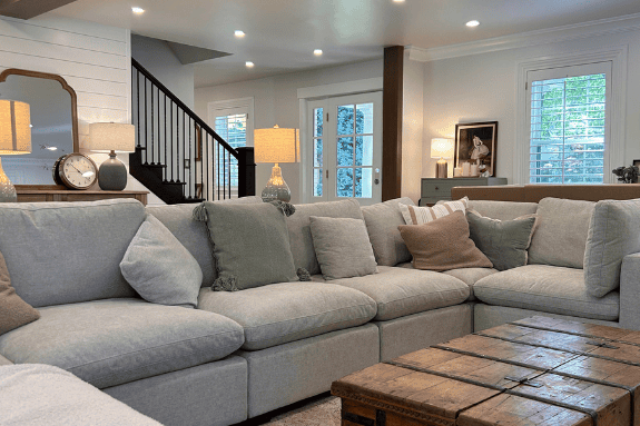 basement finish for guest suite including living area in draper utah by pro worx construction