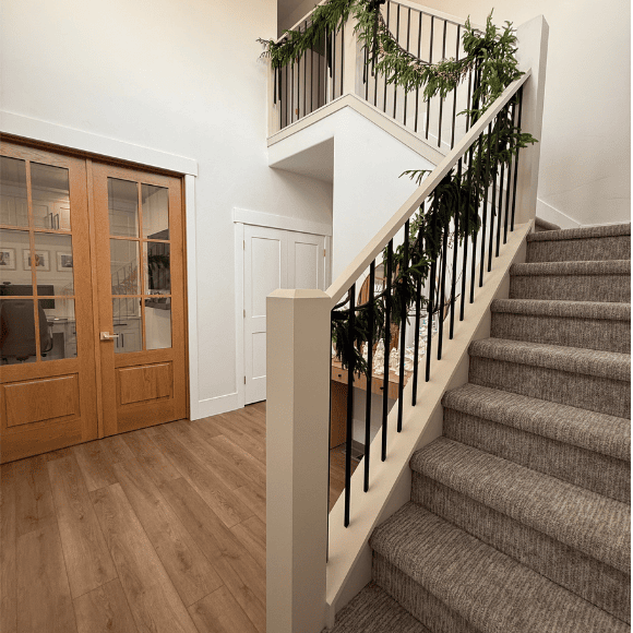 newly constructed staircase during basement renovations in heber city utah by pro worx construction