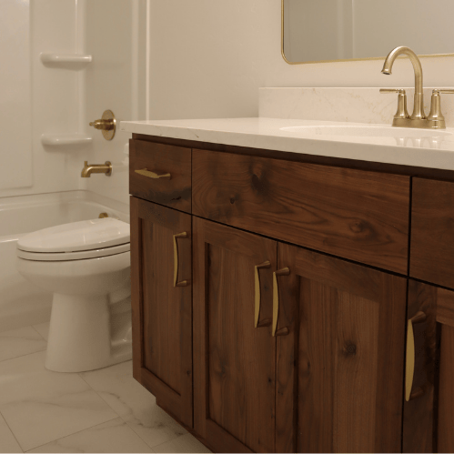 bathroom with custom cabinet during basement remodel in riverton utah by pro worx construction