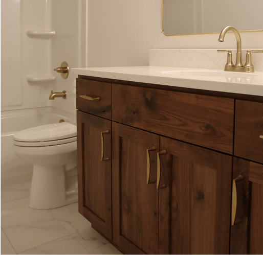 bathroom with custom cabinet during basement remodel in riverton utah by pro worx construction