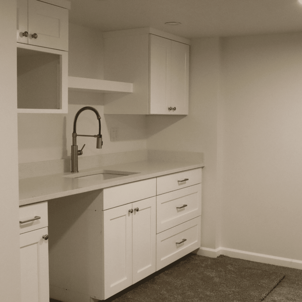 kitchenette construction as part of a basement finishing project in utah by pro worx construction