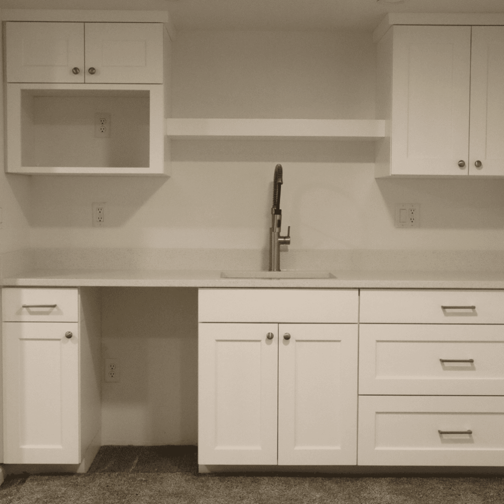 basement finishing laundry storage with kitchenetter in herriman utah by pro worx construction