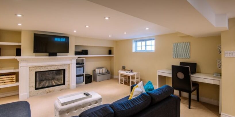 basement home office with led lightining by pro worx construction in utah