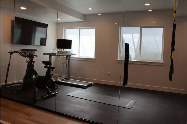 complete gym during basement finishing project in sandy utah by pro worx construction