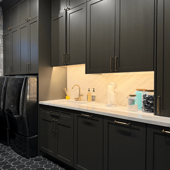 dark themed kitchen remodel during full home remodel in south jordan, utah by pro worx construction