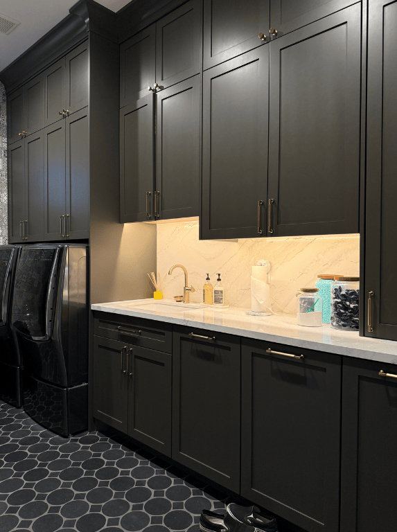 dark themed kitchen remodel during full home remodel in south jordan, utah by pro worx construction
