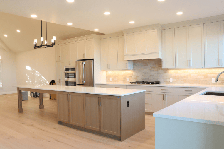 full kitchen renovations with enhanced lighting during a home remodel project in riverton utah by pro worx construction