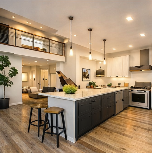 Loft style kitchen in a basement apartment in utah