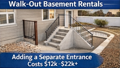 Walk-out basement entrance construction for a legal rental apartment ADU in Utah