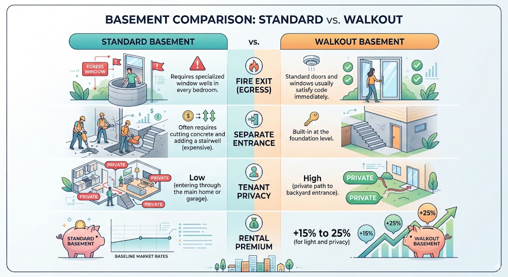 basement comparison, standard vs walkout