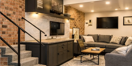 living room in basement apartment in utah