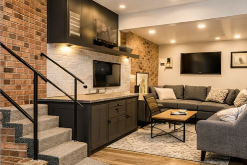 living room in basement apartment in utah