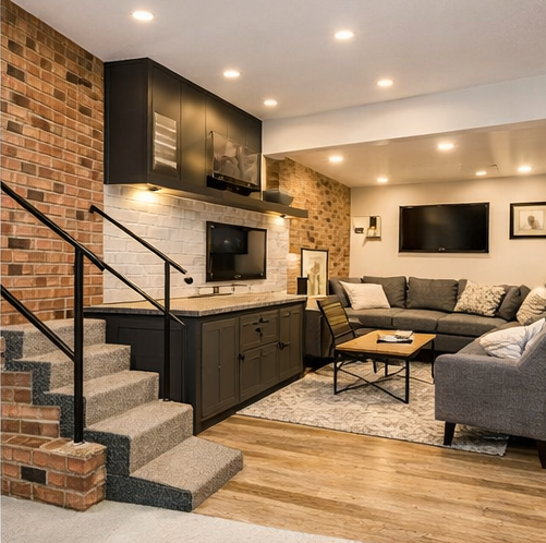 living room in basement apartment in utah