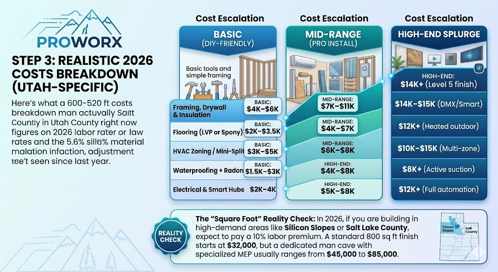 cost breakdown infographic of different man caves