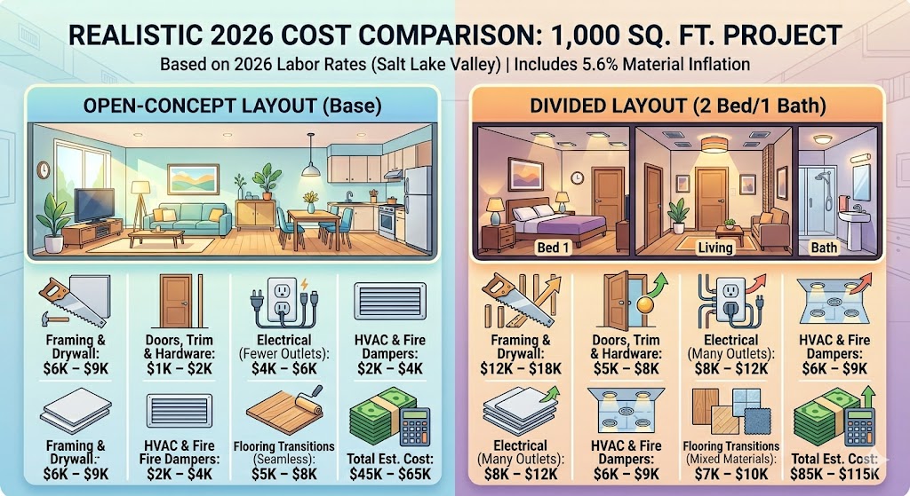 cost comparison of open visit seperate room basement infographic