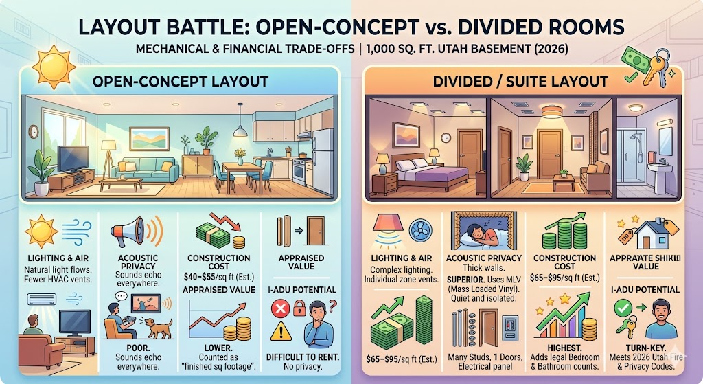 open layout vs divide basement infographic