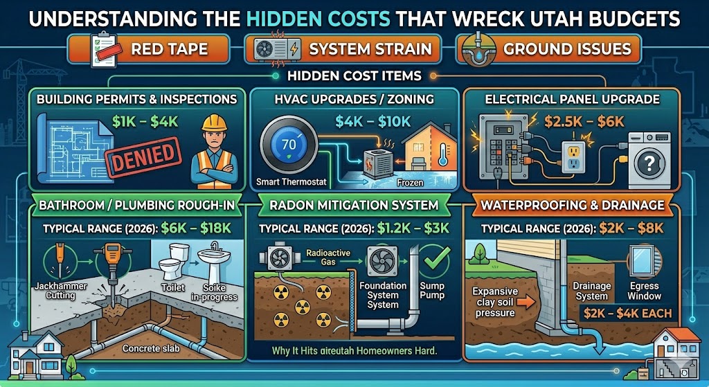 understanding hidden costs that go over budget for a utah basement infographic
