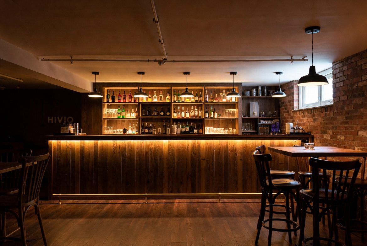 Beautifully lit wooden bar