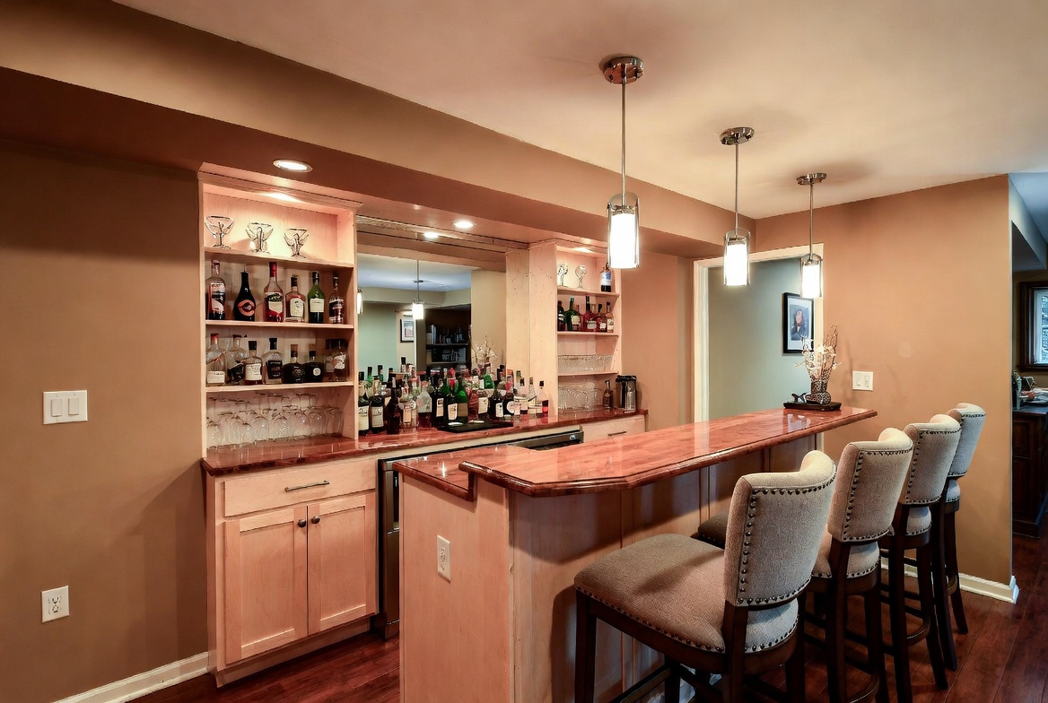 Cozy finished basement bar