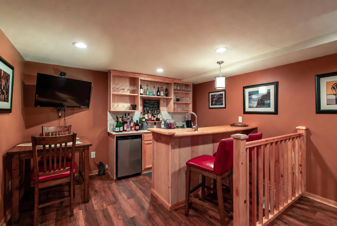 Family-friendly basement bar