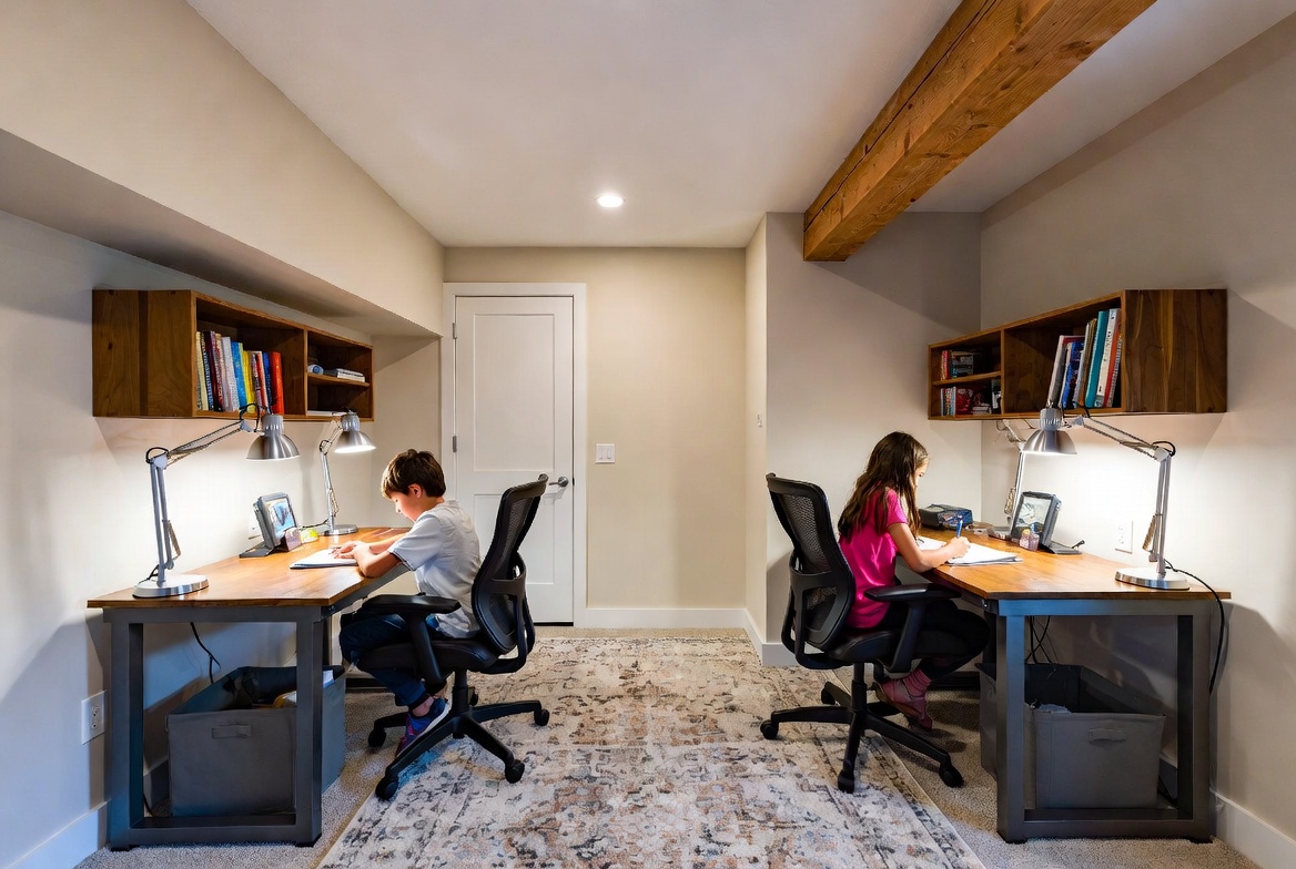 Two kids at separate desks