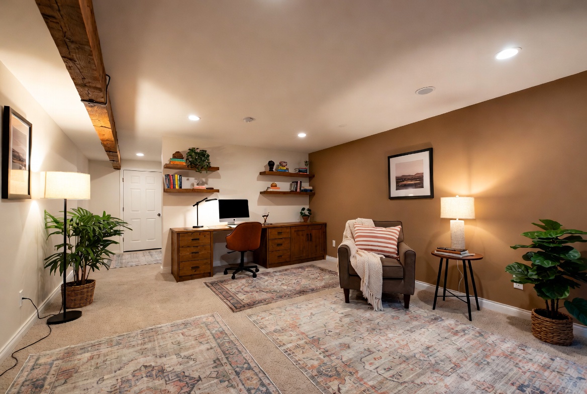 Warm, inviting finished study room