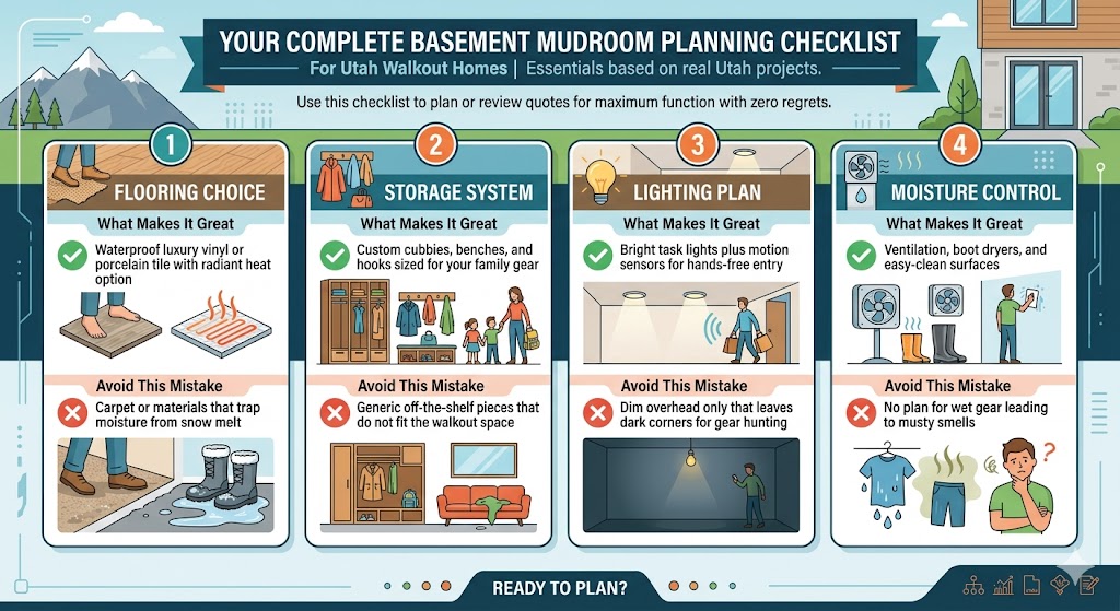 basement mudroom planning checklist infographic