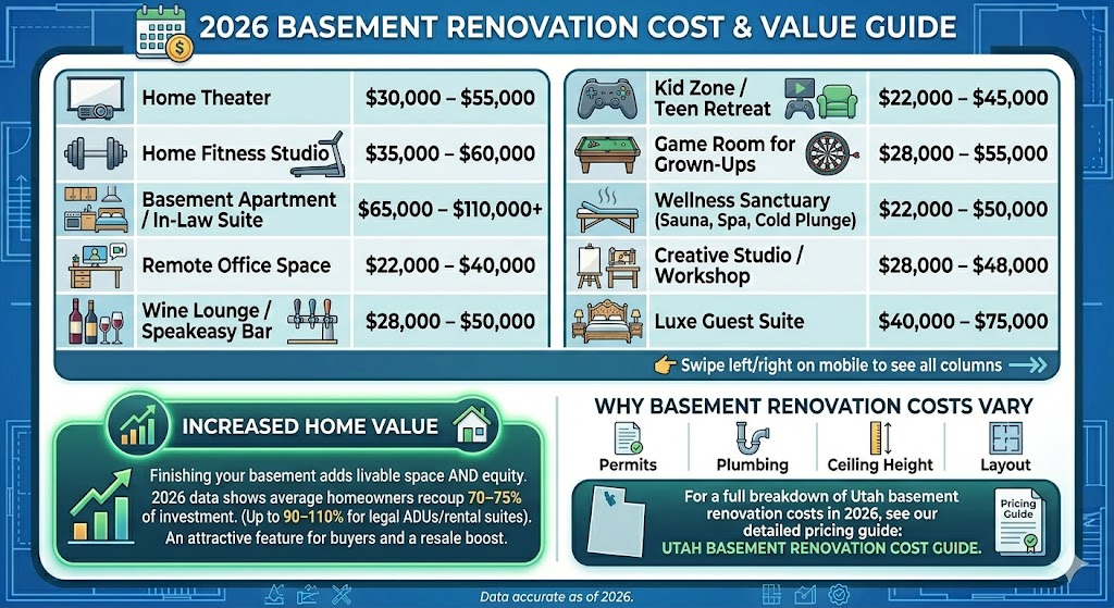 basement renovation costs for 2026 infographic