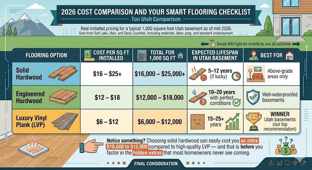 flooring cost comparison utah basement infographic