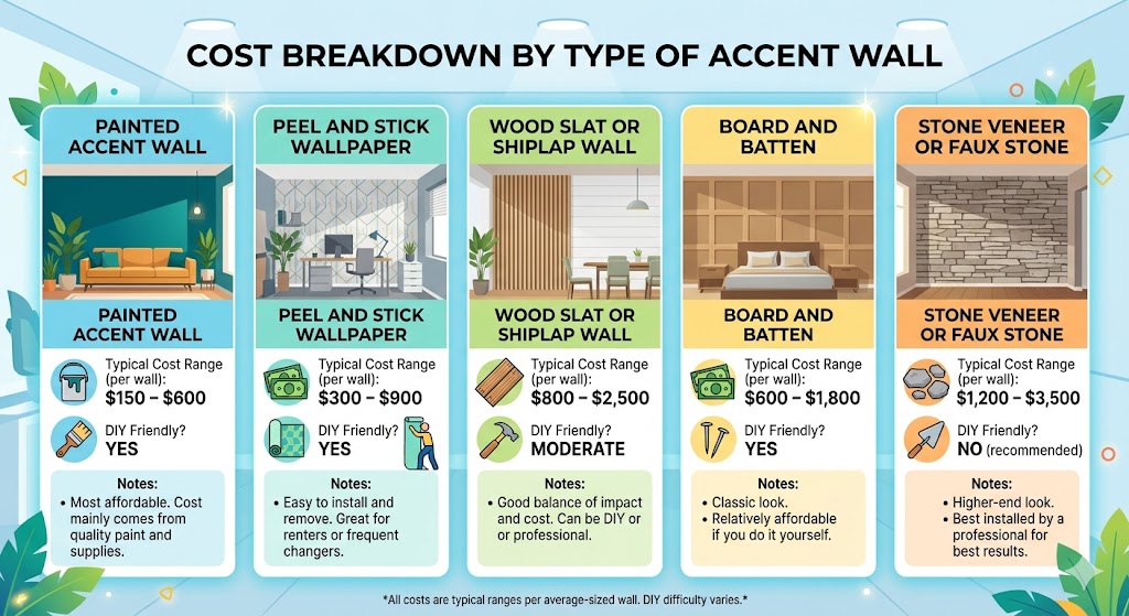 cost breakdown by accent wall type for basement