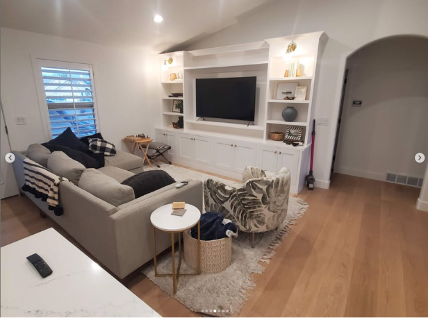 basement living area with custom builts in utah by proworx construction